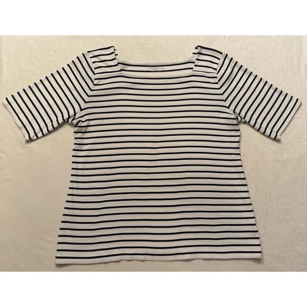 Croft & Barrow 100% Cotton Women’s Crew Neck Striped Top Size XL Black/White